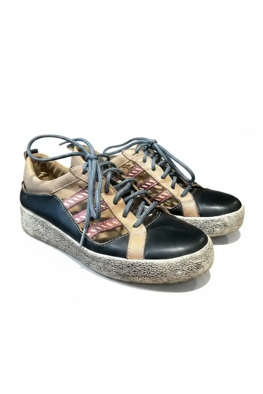 L'Artiste by Spring Step Porscha Leather Sneaker Black Tan Cutout Shoes EU 36